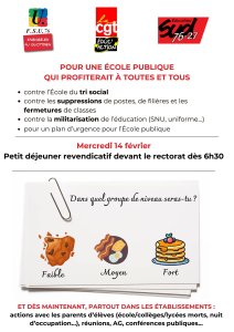 Le 14 février en grève pour une École publique forte et contre l'école (…)