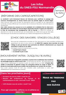 Les infos du SNES-FSU Normandie - semaine du 15/04