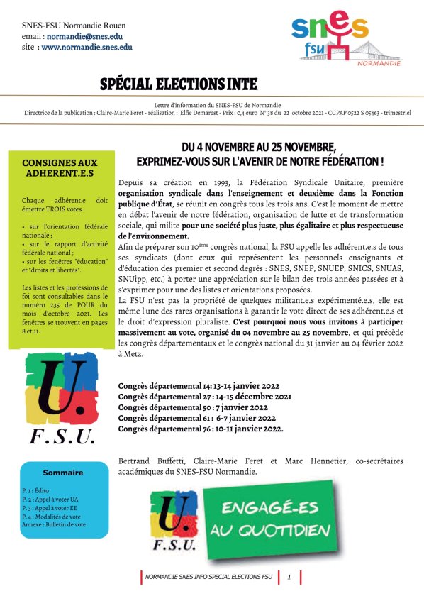 publication élections internes FSU