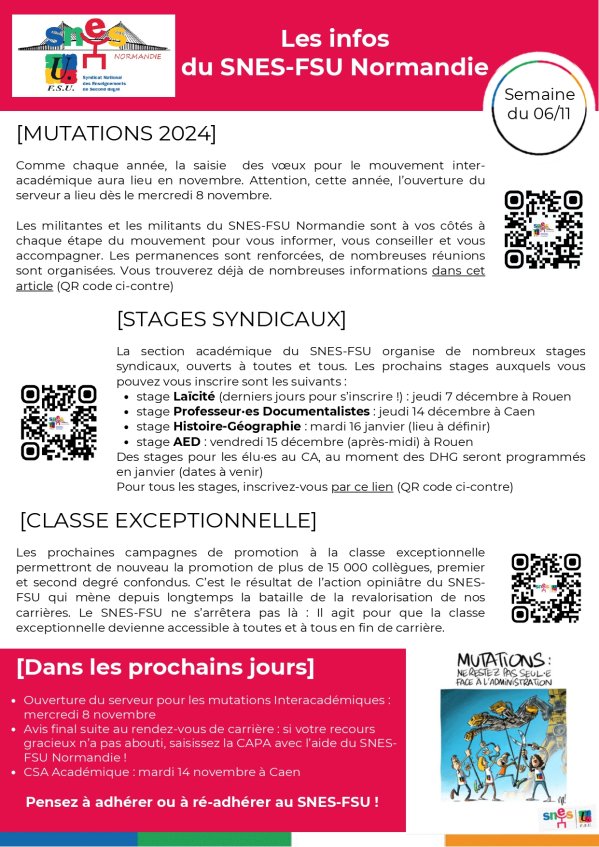 Les infos du SNES-FSU Normandie - semaine du 06/11