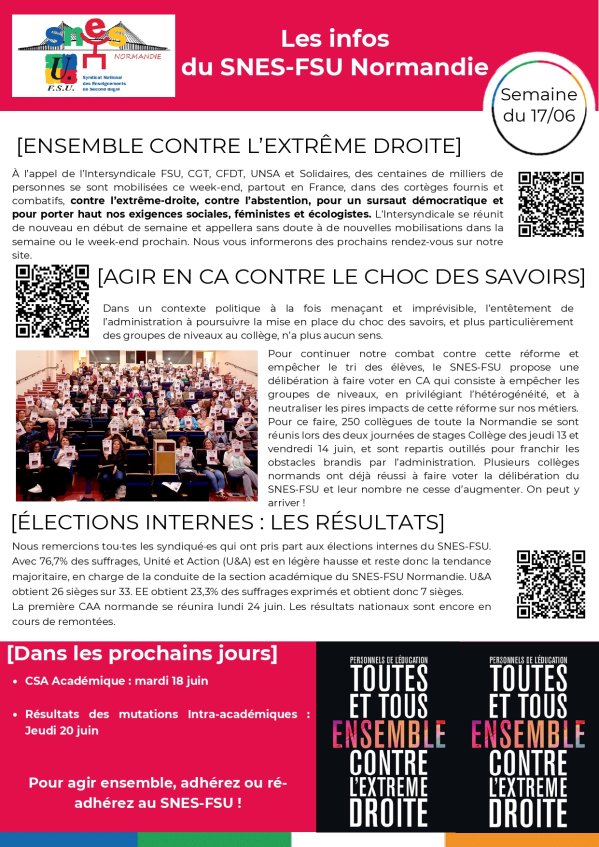 Les infos du SNES-FSU Normandie - semaine du 17/06