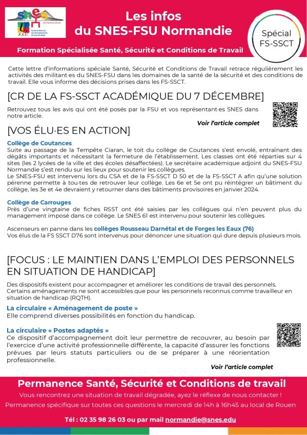 Les infos du SNES-FSU Normandie - lettre FS SSCT