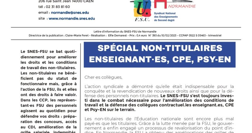 publication Normandie SNES stage non titulaires