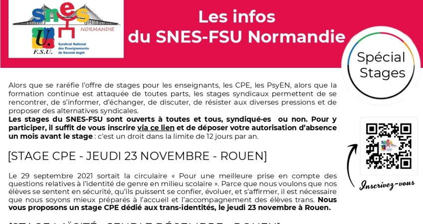 Les infos du SNES-FSU Normandie - spécial stages