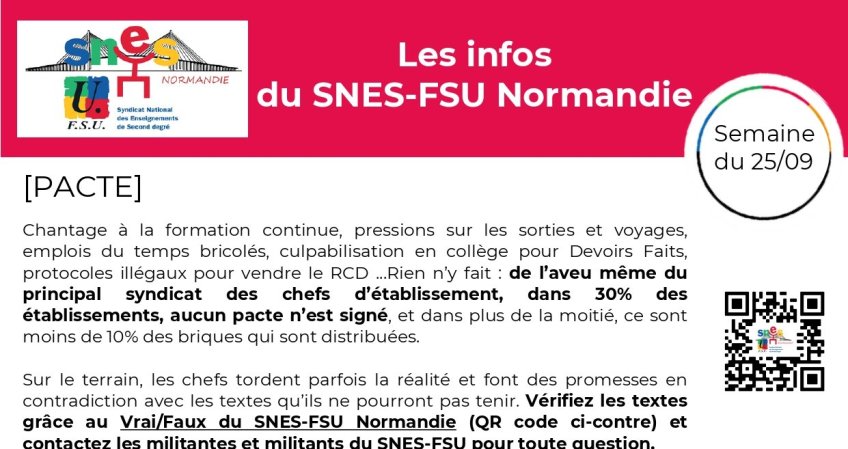 Les infos du SNES-FSU Normandie - semaine du 25/09/23