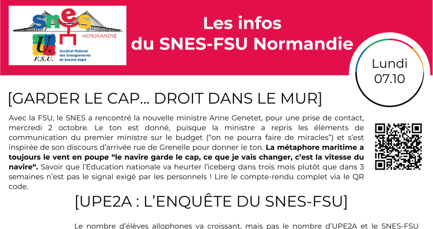 Les infos du SNES-FSU Normandie - semaine du 07/10