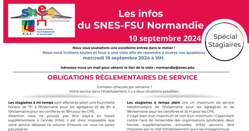 les infos du SNES-FSU Normandie spécial stagiaires - 10/09