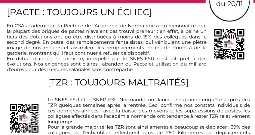 Les infos du SNES-FSU Normandie - semaine du 20/11